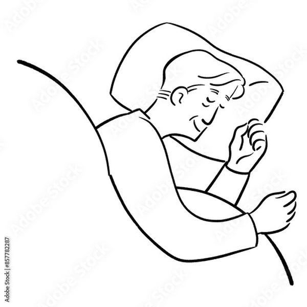 Obraz 横向きで眠っているおじいさん　線画