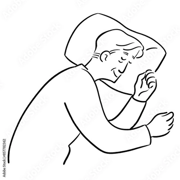 Obraz 横向きで眠る高齢男性　線画