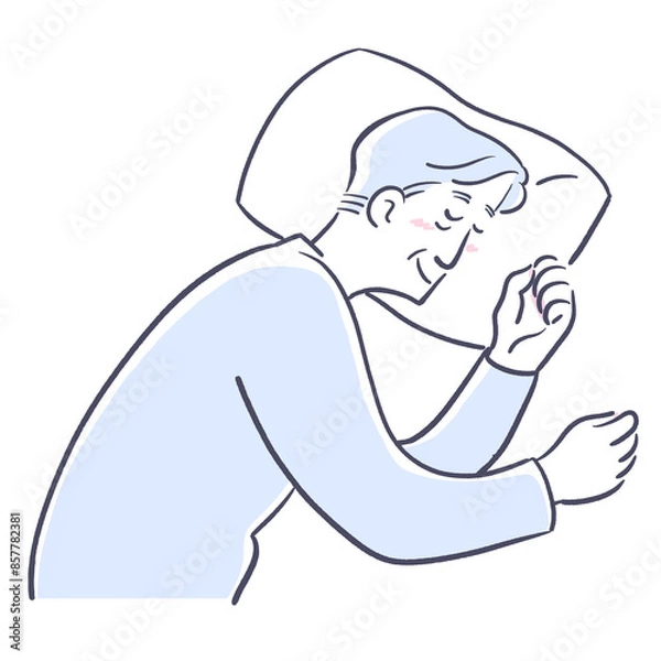 Obraz 笑みを浮かべ横向きで眠るおじいさん