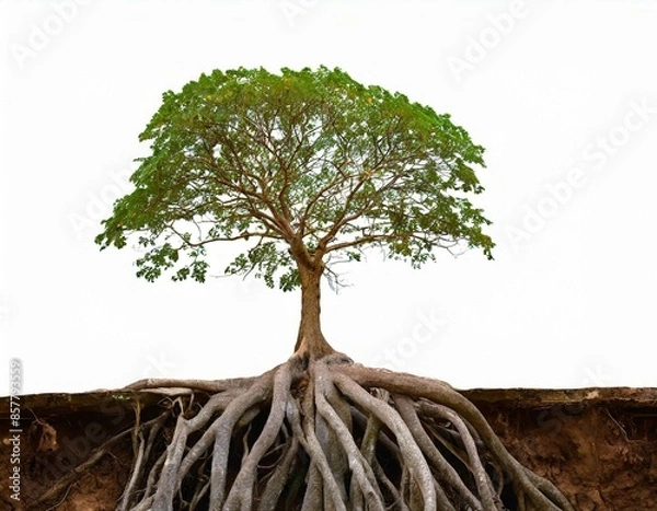 Fototapeta Tree of life with the roots isolated on white background