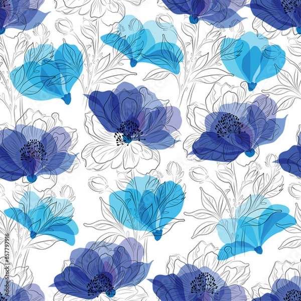 Fototapeta Seamless pattern abstract floral lines.