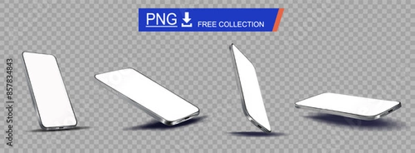 Obraz Presentation new smartphone model. Modern thin smartphone with blank screen on transparent background. Free collection smartphones from different angles. Phone vector template for advertising