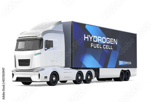 Fototapeta Hydrogen Fuel cell Semi Truck on white background. Generic design. 3D rendering image.