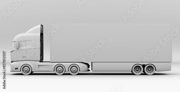 Fototapeta Clay rendering of Hydrogen Fuel cell Semi Truck. Side view. 3D rendering image.