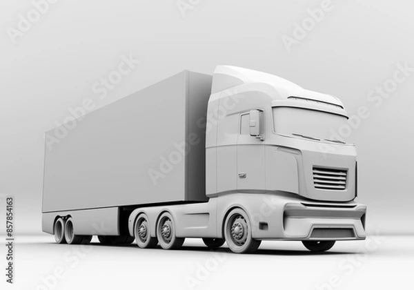 Fototapeta Clay rendering of Hydrogen Fuel cell Semi Truck. Generic design. 3D rendering image.