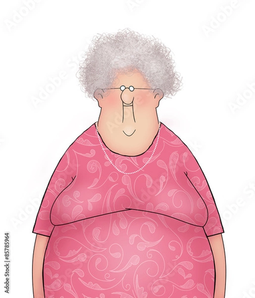 Fototapeta Cartoon of a Happy Smiling Old Lady