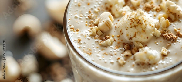 Fototapeta A close-up of a fast food vegan milkshake, showcasing the creamy texture and toppings