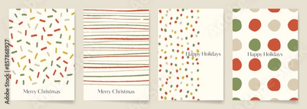 Fototapeta Minimalist Christmas Card designs with hand drawn abstract patterns in natural color palette.