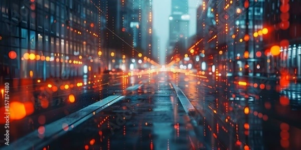 Fototapeta Technology integrated in modern finance through digital interfaces for financial data. Concept Fintech Innovations, Digital Banking, Financial Data Analytics, Online Trading Platforms