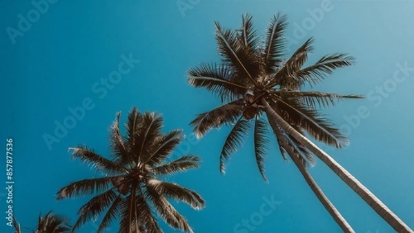Obraz A breathtaking low angle shot of the blue sky with palm tress