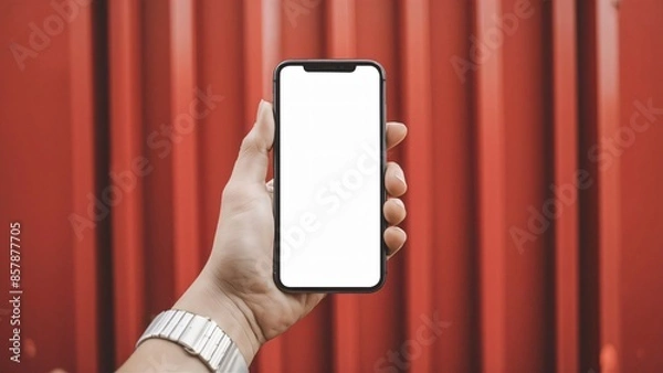 Obraz Hand holding smart phone with blank white screen screen