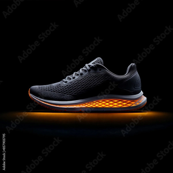 Obraz Powerful Running Shoe in Dramatic Rim Lighting on Solid Black Background
