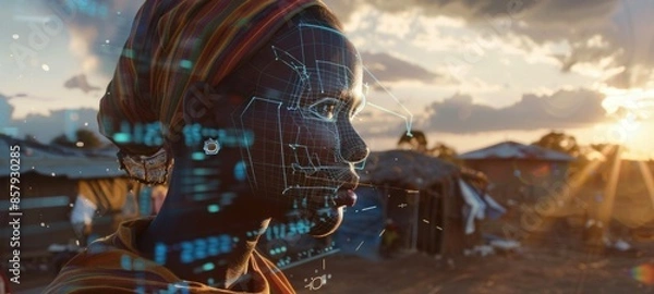 Fototapeta Child Surrounded by Digital Network Connections. Generative ai