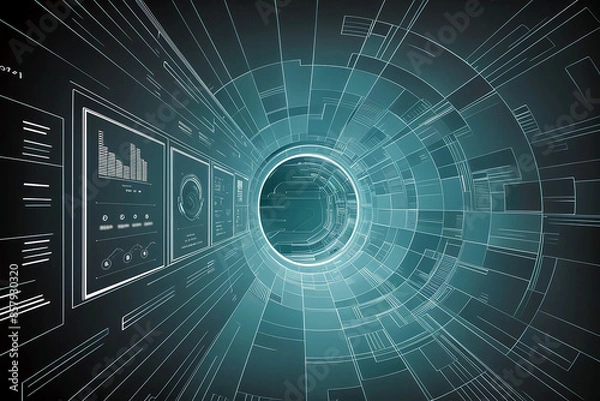 Obraz A comprehensive data management system dashboard concept showcasing data analytics, real-time metrics, and user-friendly interface for efficient data visualization and decision-making. 