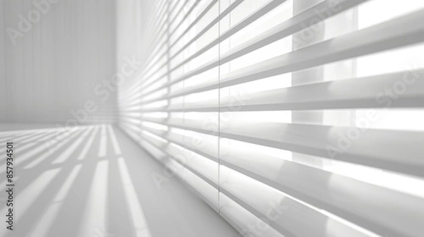 Fototapeta A simple interior design concept featuring a white room with blinds covering the window