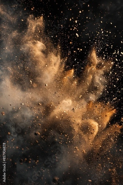 Fototapeta A dense dust cloud suspended in the air against a dark background, suitable for use in illustrations about pollution, environmental issues, or atmospheric phenomena