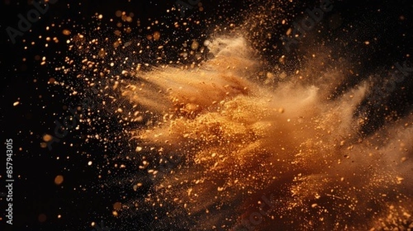Fototapeta A dense cloud of dust particles suspended in mid-air against a dark background