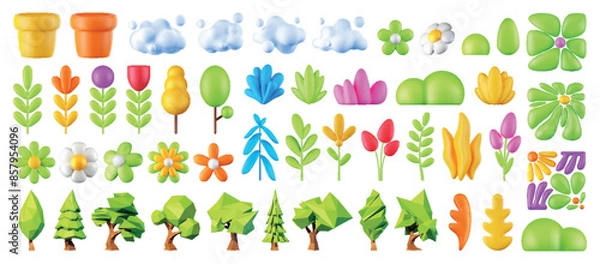 Fototapeta 3d vector flowers set.