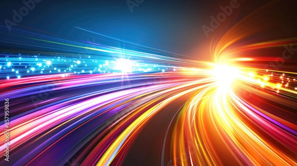 Fototapeta Abstract background with speed lines and lights. Fast motion effect with bright light. Modern design element superhero. Trendy digital with energy explosion.