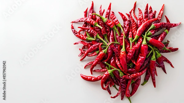 Obraz Chili peppers red hot spicy white background, red hot chili pappers natural organic, Fresh hot chili pepper, Red background, Bunches of fresh organic red and green hot chili peppers for sale 


