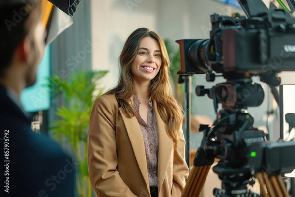 Obraz Smiling Business Woman Being Interviewed On Camera
