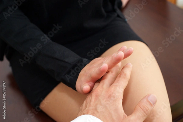 Obraz Use hand gestures as a stop sign to set boundaries and refuse contact professionally