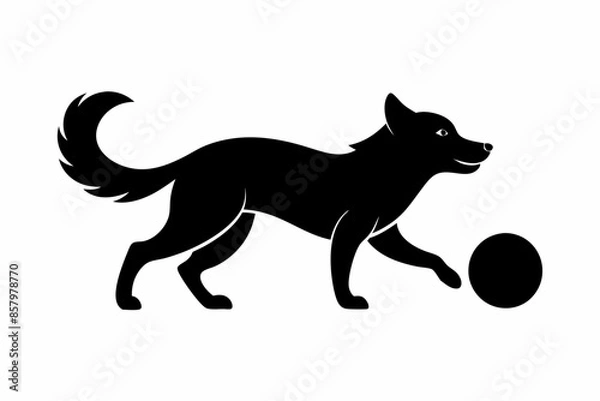 Fototapeta dog playing with a ball silhouette vector, isolated black silhouette of a dog collection
