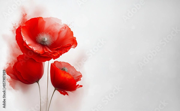Fototapeta Fiori di papaveri rossi. Sfondo floreale. Spazio bianco per testo, invito
