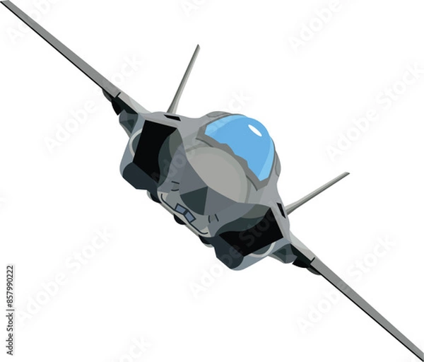 Fototapeta vector image, a sophisticated fighter jet seen from the front being maneuvered
