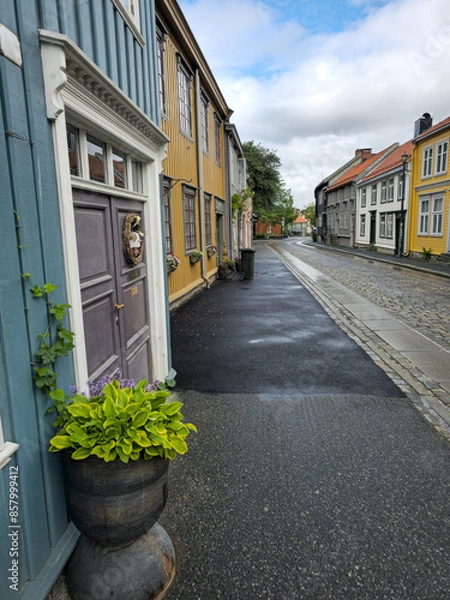 Fototapeta Quiet Cobblestone Lane with Rustic Buildings