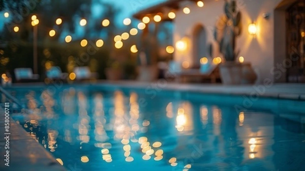 Fototapeta A pool with lights home night