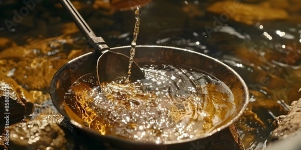 Obraz Experience the thrill of gold discovery through panning or prospecting with tools in stunning 4K quality video. Concept Gold Panning Adventure, Prospecting Tools, 4K Video, Thrilling Discovery