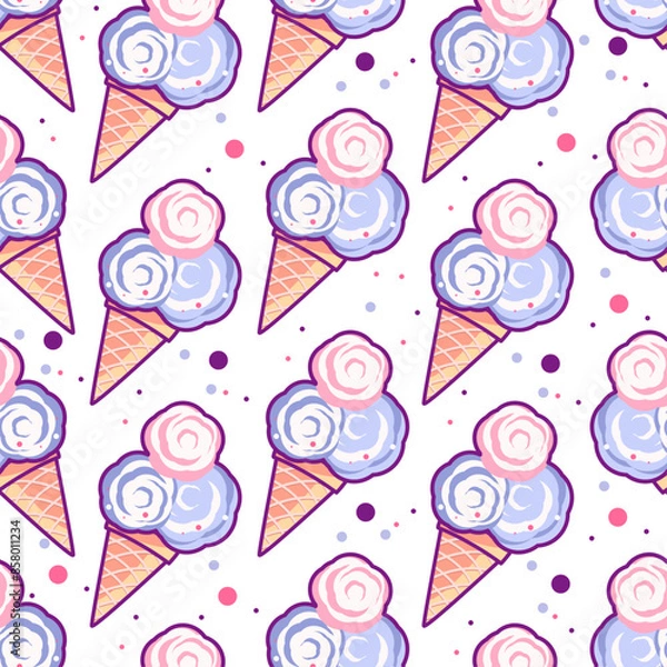 Fototapeta pink doodle vector seamless pattern with ice cream cone sweet dessert