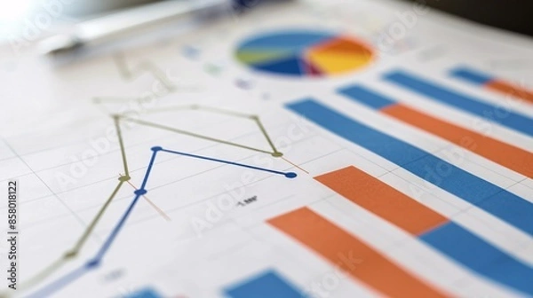 Obraz Data Analysis with Line and Bar Charts on Paper