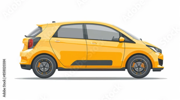 Fototapeta Illustrated side view of a yellow hatchback car, showcasing modern automotive design and compact vehicle features.