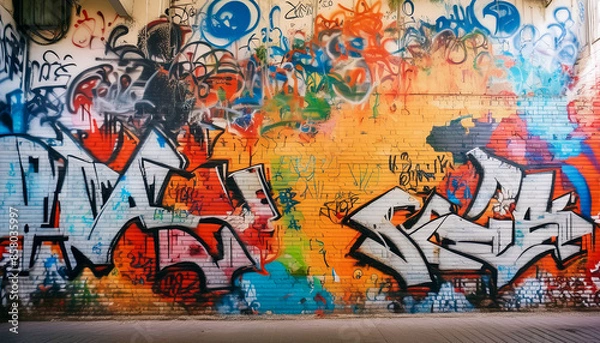 Obraz ウォールアート,落書きされた壁,抽象的な背景,ポップアートの背景,Generative AI AI画像