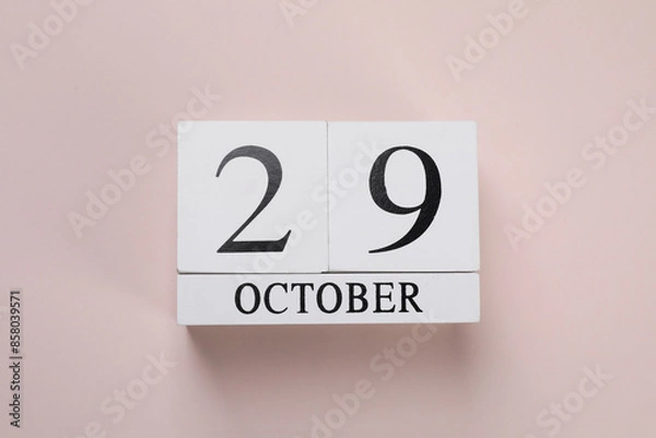 Fototapeta International Psoriasis Day - 29th of October. Block calendar on beige background, top view