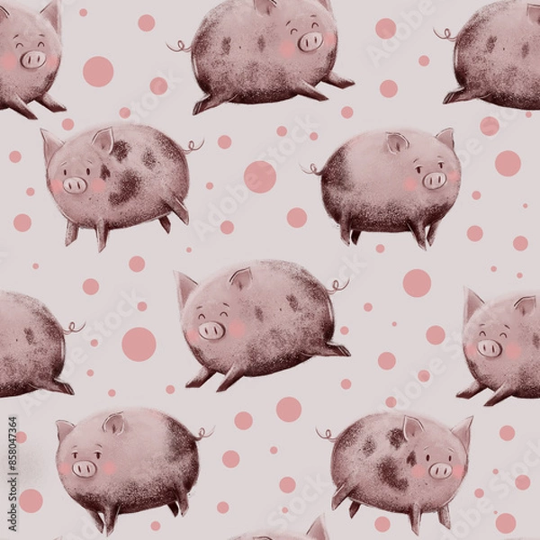 Fototapeta seamless pattern of pig and dots