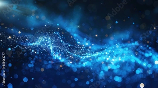 Fototapeta Abstract blue wave technology with many small blue dots texture background