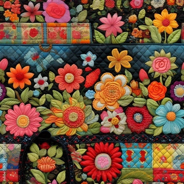 Obraz Seamless 3d embroidered floral pattern