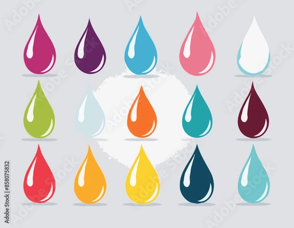 Fototapeta Water Drop Icon Set Flat Design on White Background.