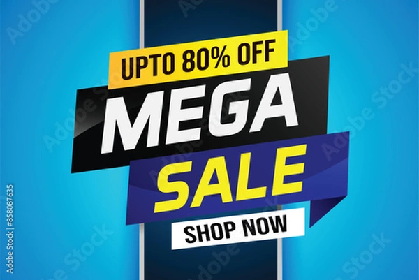 Fototapeta Mega sale word concept vector illustration and 3d style, landing page, template, ui, web, mobile app, poster, banner, flyer, background, gift card, coupon, label, wallpaper

