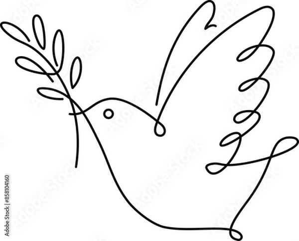Fototapeta Peace dove with olive branch in one continuous line drawing drawing symbol of peace and freedom in simple linear style