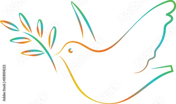 Fototapeta Peace dove with olive branch in one continuous line drawing drawing symbol of peace and freedom in simple linear style