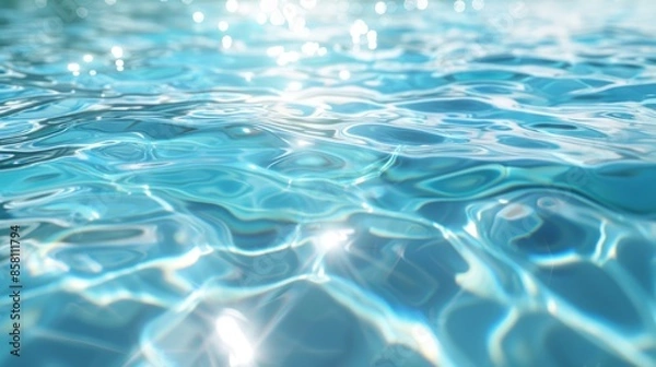 Fototapeta 3D rendering of water surface caustics, high resolution, realistic reflections, dynamic patterns, crystal clear, intricate details, tranquil and serene atmosphere