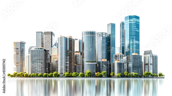Fototapeta 3d illustration of urban tall buildings view on isolated background.