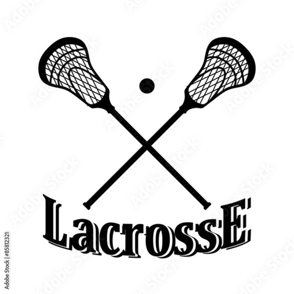 Obraz Skrzyżowany kij do lacrosse i piłka. Ilustracji wektorowych