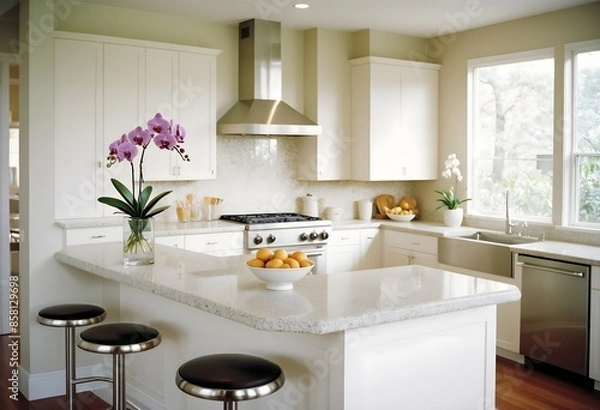 Obraz Sleek Modern Kitchen with Stylish Dining Room