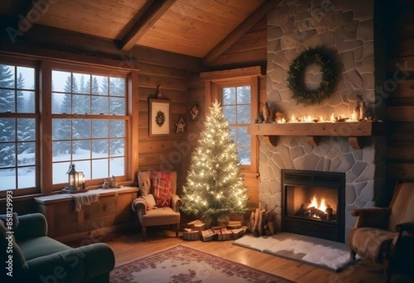 Obraz Elegantly Decorated Christmas Fireplace