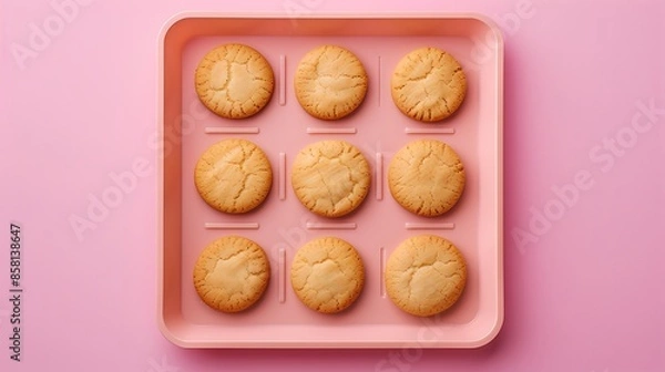 Fototapeta Cookies on plastic tray in a pink background very detailed and realistic shape